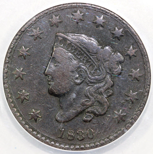 1830 1c N-10 Coronet or Matron Head Large Cent ANACS VF 20