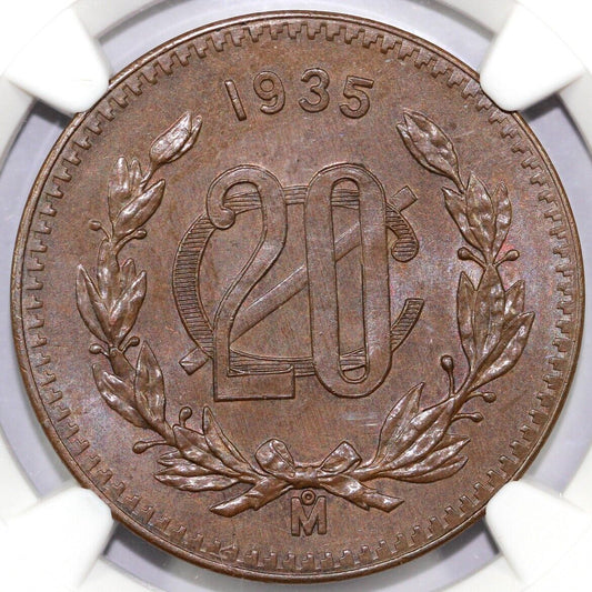 1935 20c Mexico Twenty Centavos NGC MS 65 BN