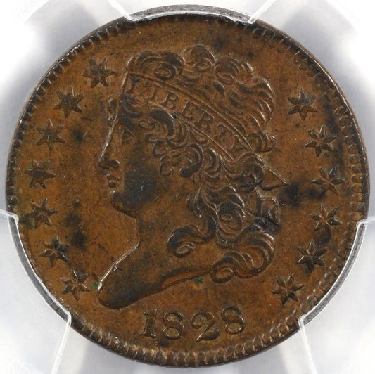 1828 1/2c 13 Stars Classic Head Half Cent PCGS AU 58