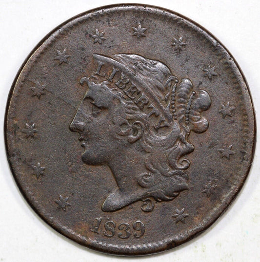 1839 1c N-12 Coronet or Matron Head Large Cent
