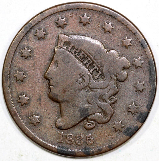 1835 1c N-4 Small 8 Small Stars Coronet or Matron Head Large Cent