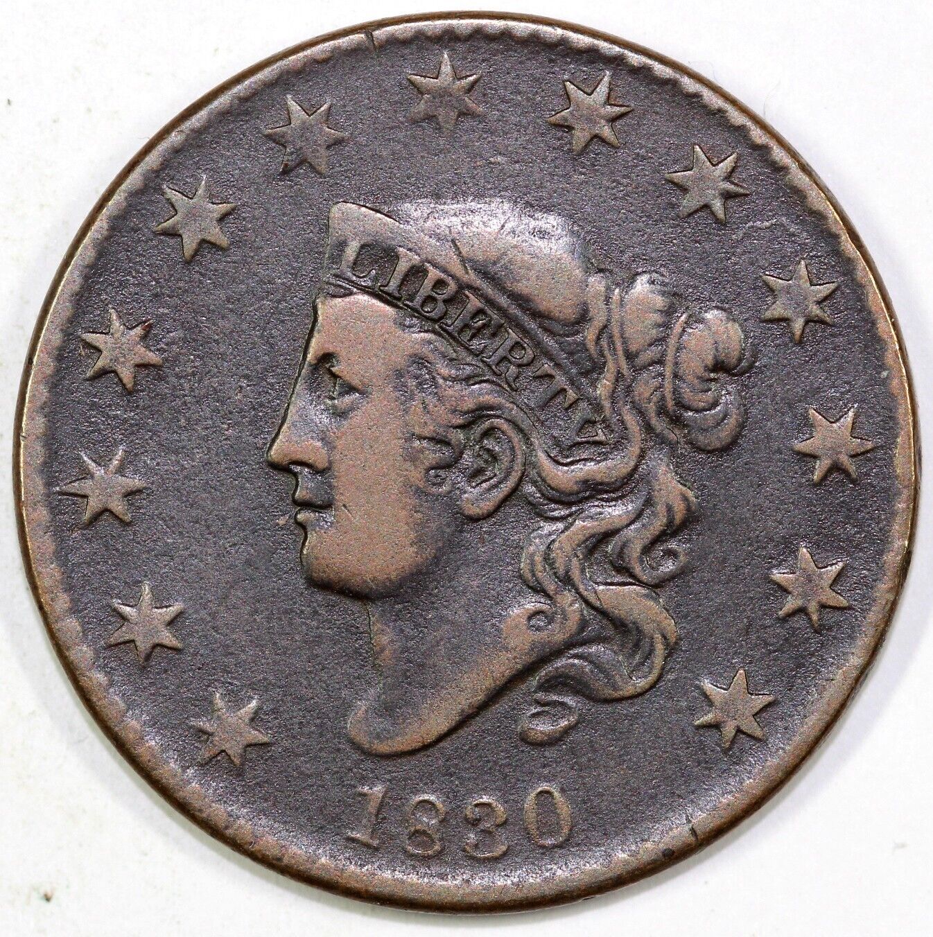 1830 1c N-7 Large Letters Coronet or Matron Head Large Cent