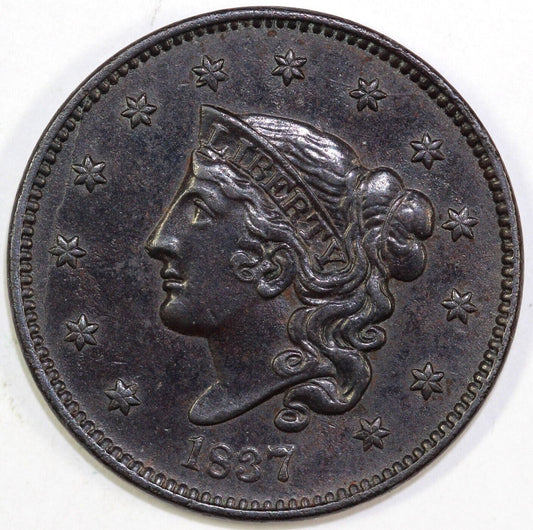 1837 1c N-15 Coronet or Matron Head Large Cent