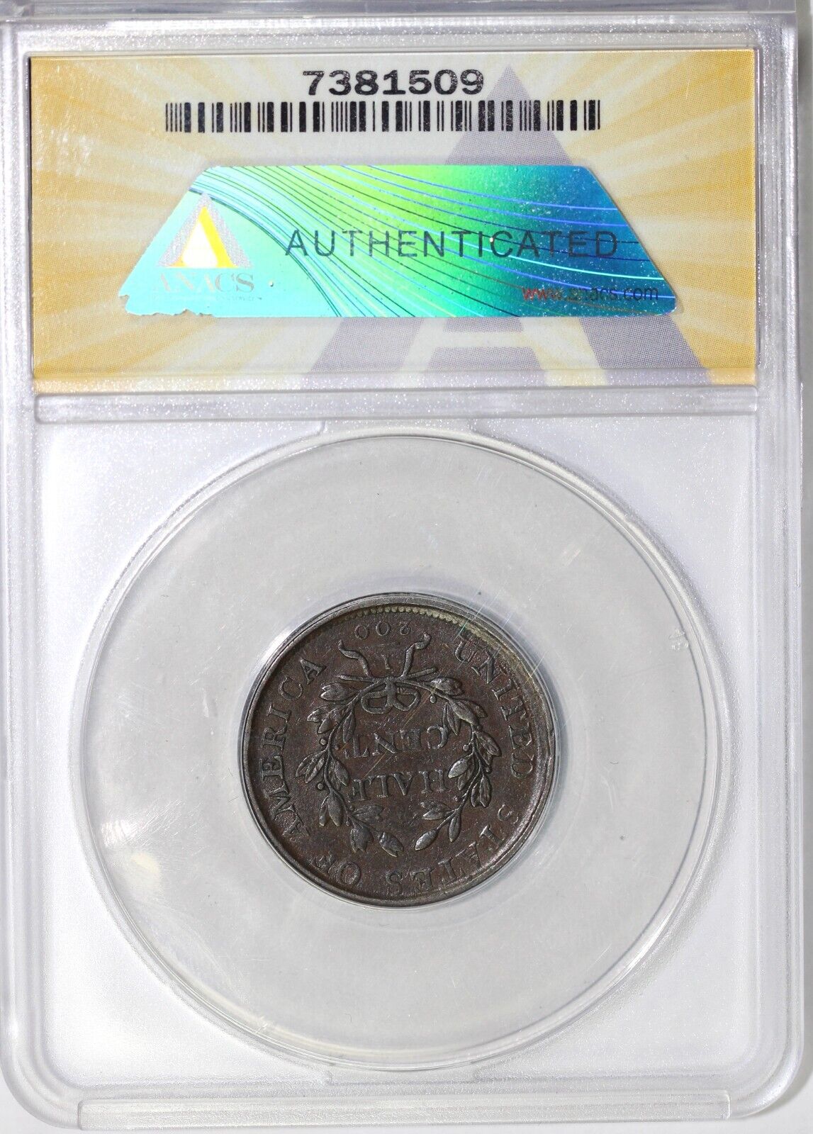 1807 1/2c Draped Bust Half Cent ANACS VF 35