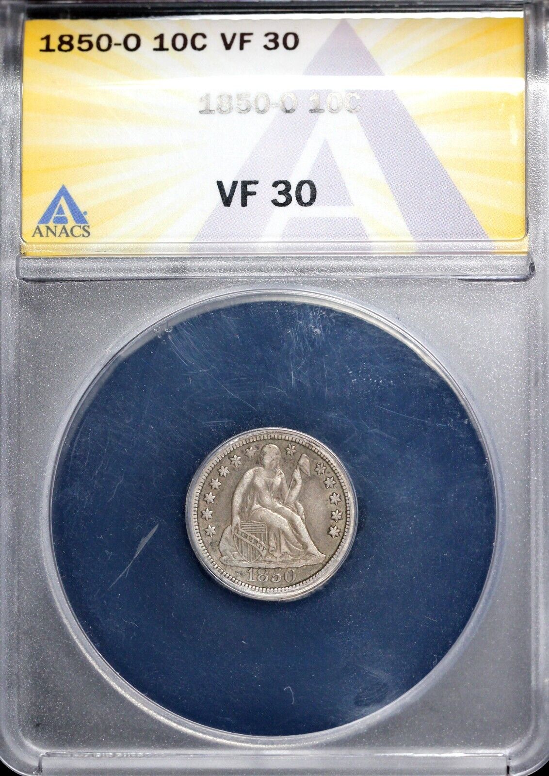 1850-O 10c Seated Liberty Dime ANACS VF 30