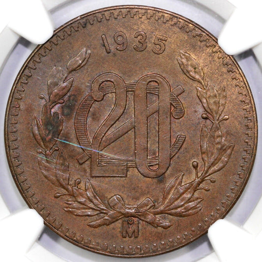 1935 20c Mexico Twenty Centavos NGC MS 63 BN