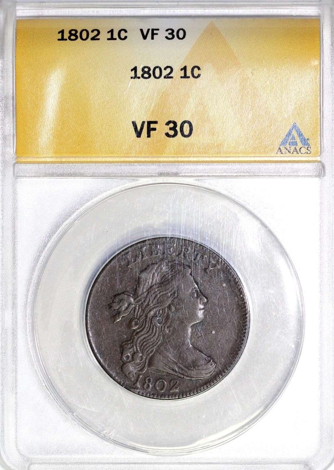 1802 1c S-232 Draped Bust Large Cent ANACS VF 30