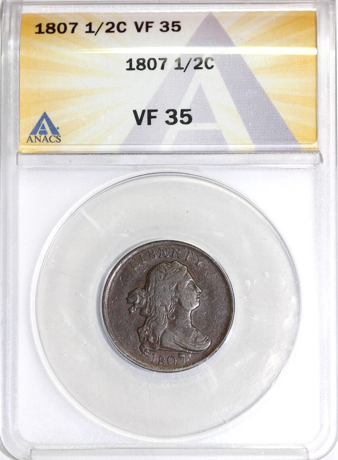 1807 1/2c Draped Bust Half Cent ANACS VF 35