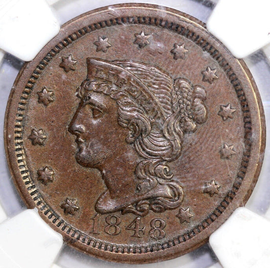 1848 1c N-25 Braided Hair Large Cent NGC AU 58