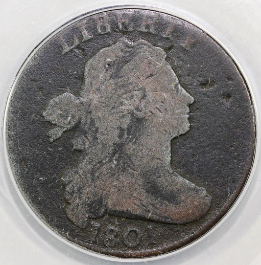 1801 1c S-219 Three Errors Draped Bust Large Cent ANACS Good 4