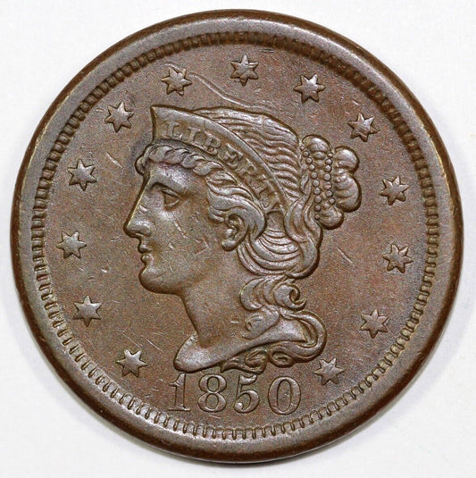 1850 1c Braided Hair Large Cent