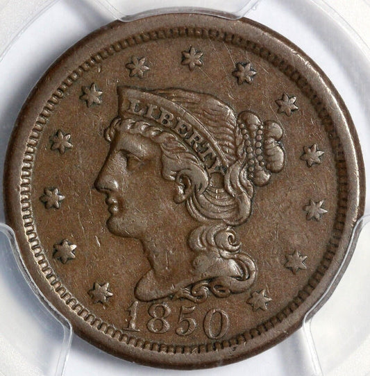 1850 1c N-27 Braided Hair Large Cent PCGS XF 40
