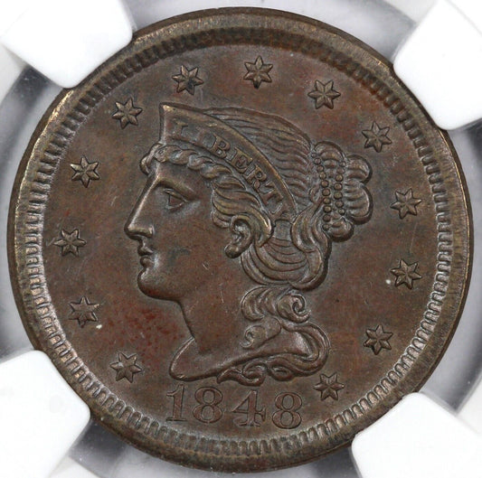 1848 1c N-24 Braided Hair Large Cent NGC MS 62