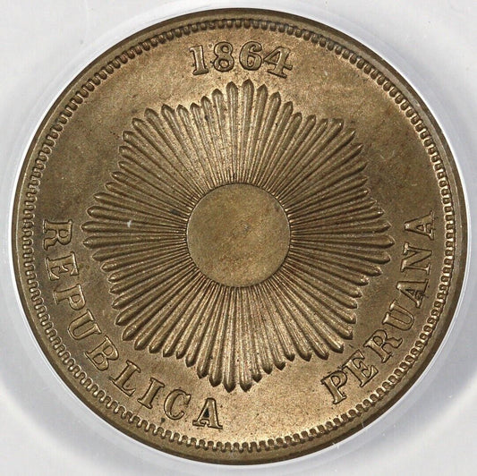 1864 2c Republic of Peru Two Centavos ANACS MS 64