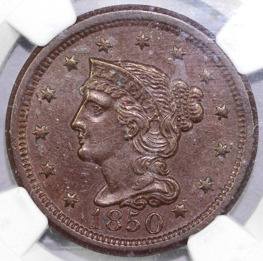 1850 1c N-5 Braided Hair Large Cent NGC MS 60