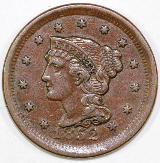 1852 1c N-12 Braided Hair Large Cent