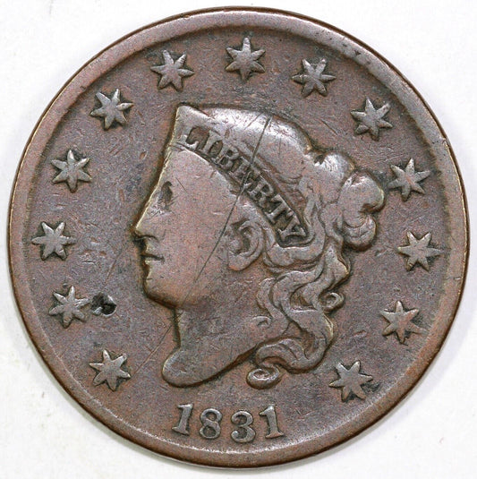 1831 1c N-14 Large Letters Coronet or Matron Head Large Cent