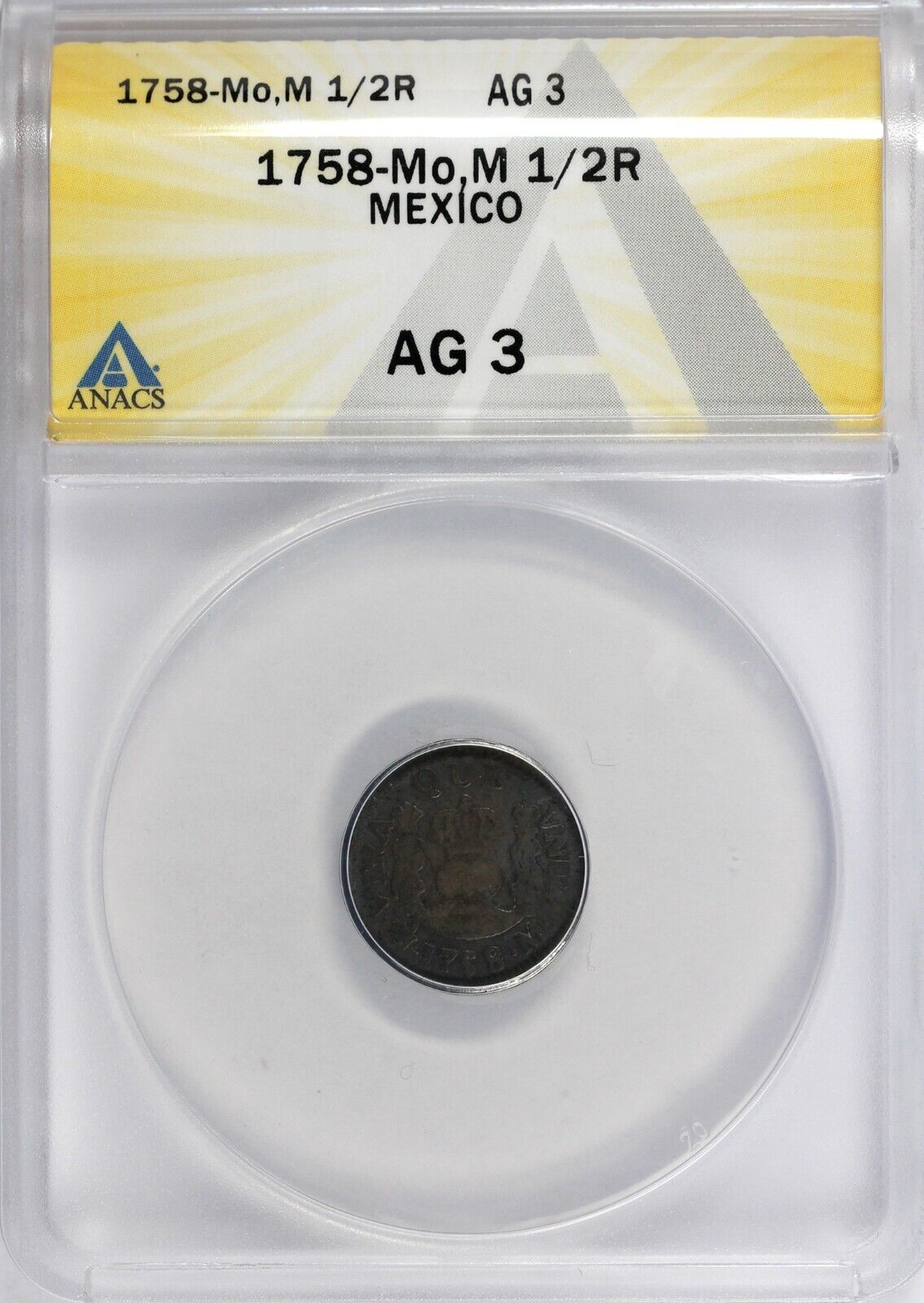 1758 1/2r Mo, M Mexico Half Real ANACS AG 3