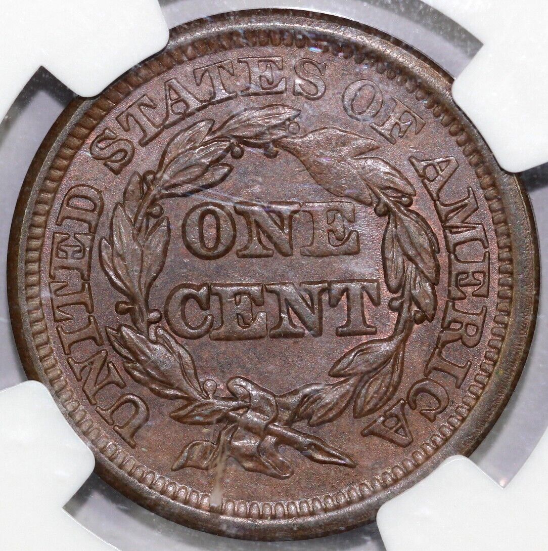 1847 1c N-6 Braided Hair Large Cent NGC MS 62