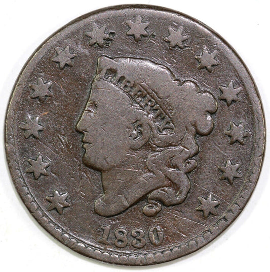1830 1c N-10 Coronet or Matron Head Large Cent *Intermediate Die State*