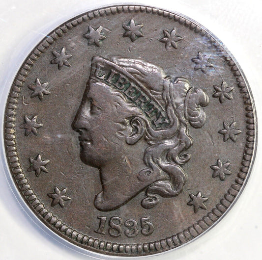 1835 1c N-1 Large Date Matron Head Large Cent ANACS VF 35