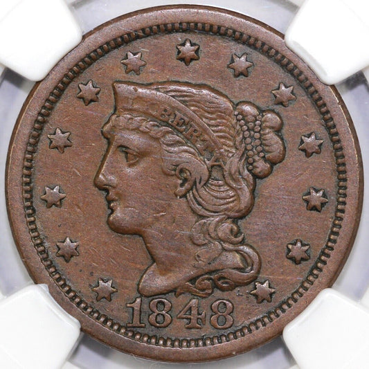 1848 1c N-5 Braided Hair Large Cent NGC VF 35
