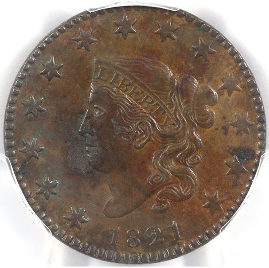 1821 1c N-1Coronet or Matron Head Large Cent PCGS AU Detail Environmental Damage