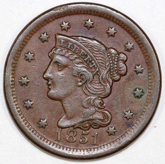 1851 1c Braided Hair Large Cent