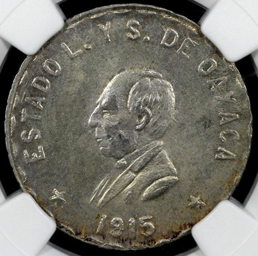 1915 Mexico Oaxaca Peso 4th Bust Unfinished Truncation NGC MS 64
