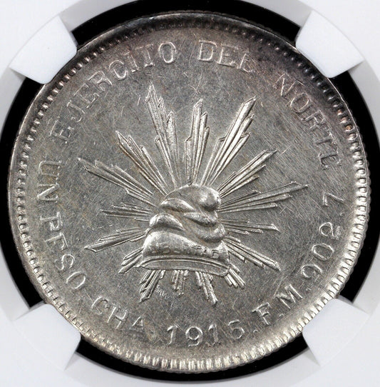 1915- CH FM "Army of the North" Mexico Chihuahua Silver Peso NGC UNC Details