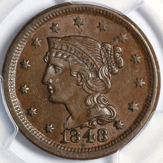 1848 1c N-2 Braided Hair Large Cent PCGS MS 62 BN
