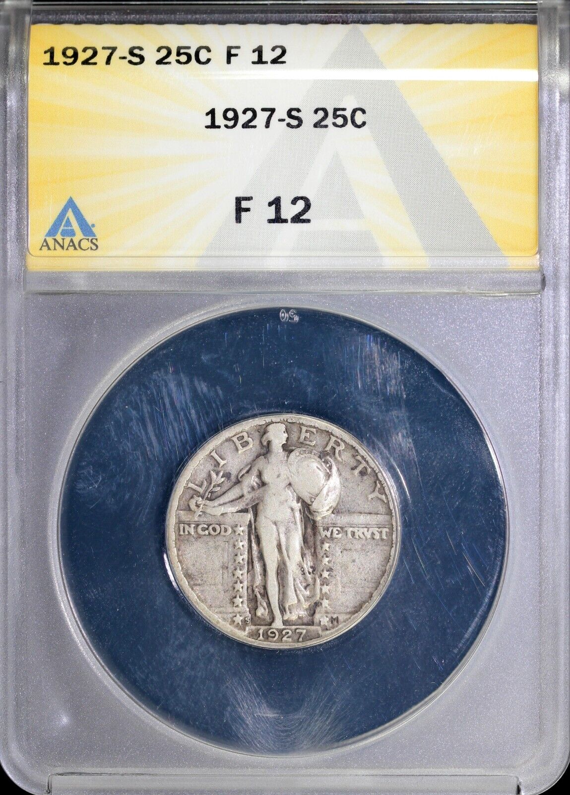 1927-S 25c Standing Liberty Quarter ANACS F 12