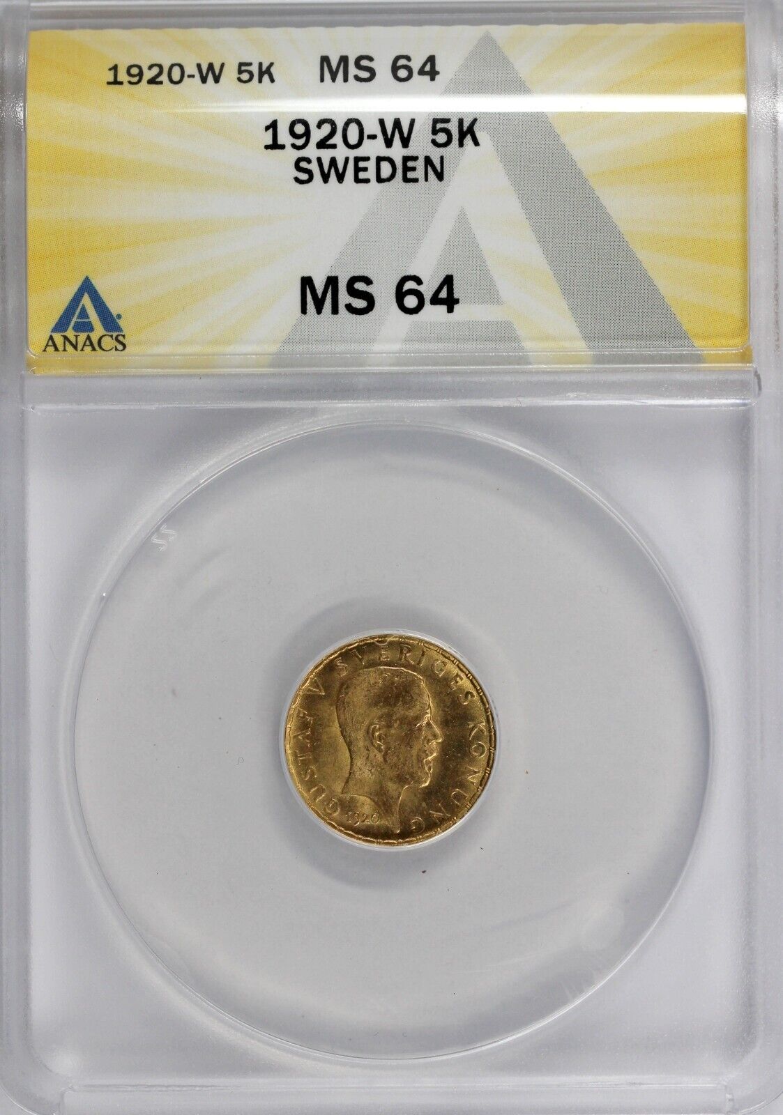 1920-W 5k Sweden 5 Kronor ANACS MS 64