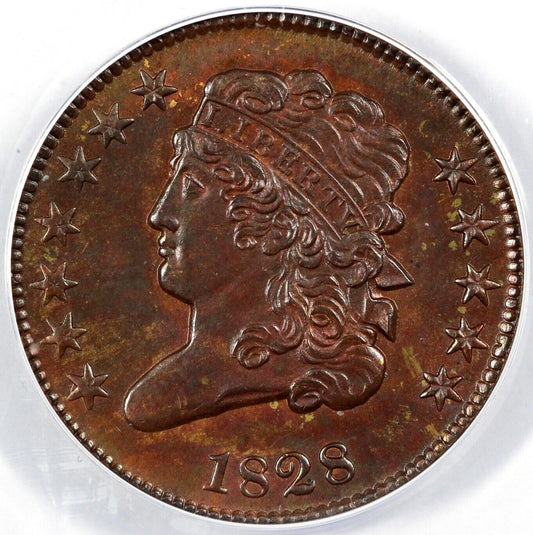 1828 1/2c C-2 12 Stars Classic Head Half Cent ANACS MS 60 Details Recolored