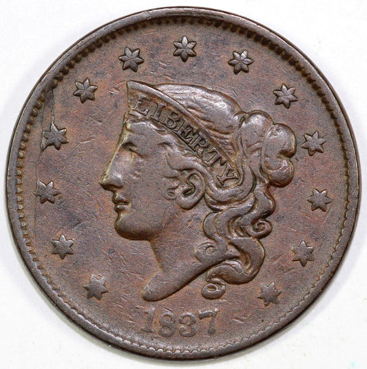 1837 1c N-2 Coronet or Matron Head Large Cent