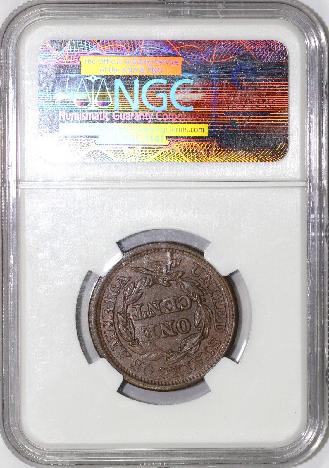 1847 1c N-6 Braided Hair Large Cent NGC MS 62