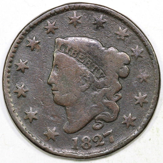 1827 1c N-12 Coronet or Matron Head Large Cent