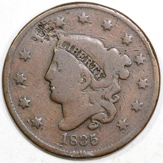 1835 1c N-4 Coronet or Matron Head Large Cent