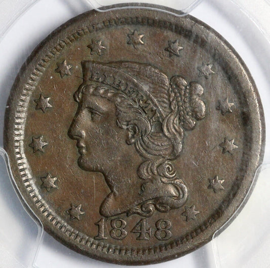 1848 1c N-24 Braided Hair Large Cent PCGS XF 45