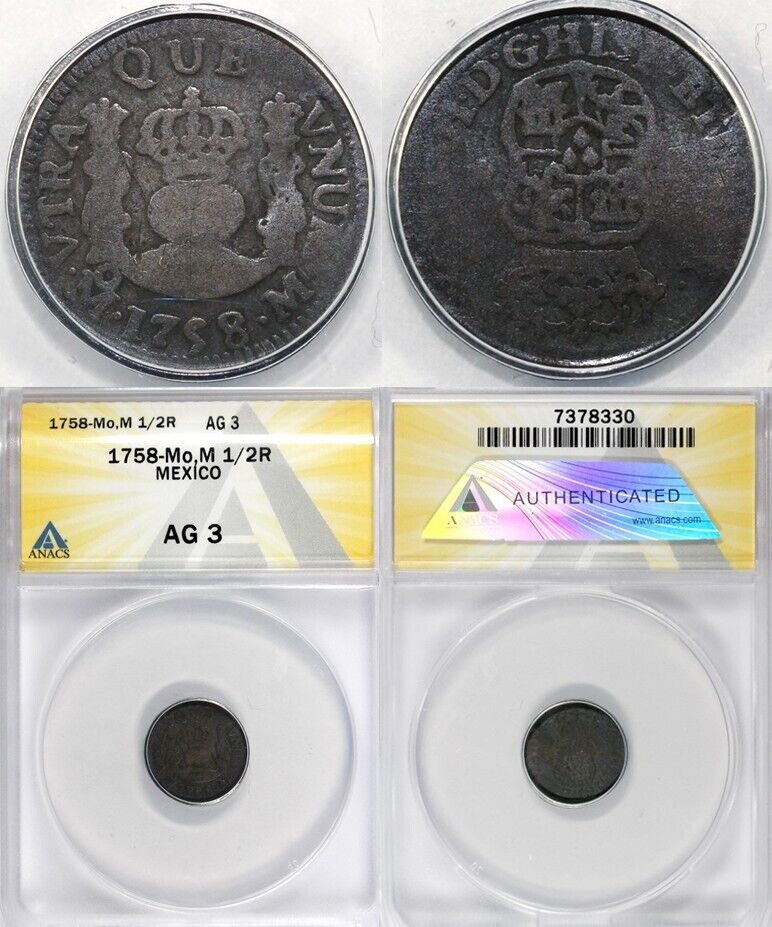 1758 1/2r Mo, M Mexico Half Real ANACS AG 3