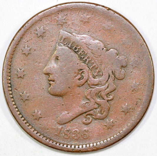 1836 1c N-6 Coronet or Matron Head Large Cent