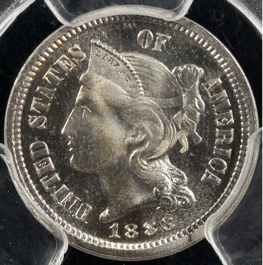 1883 3cn Proof Three Cent Nickel PCGS and CAC PR 67 CAM