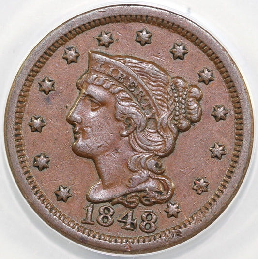 1848 1c N-8 Braided Hair Large Cent ANACS EF 40