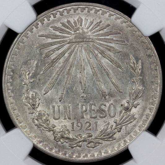 1921-M Mexico Silver Peso NGC AU 58