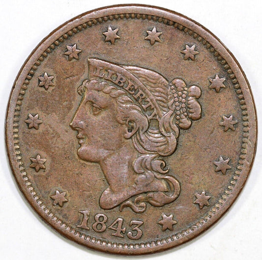 1843 1c Braided Hair Large Cent