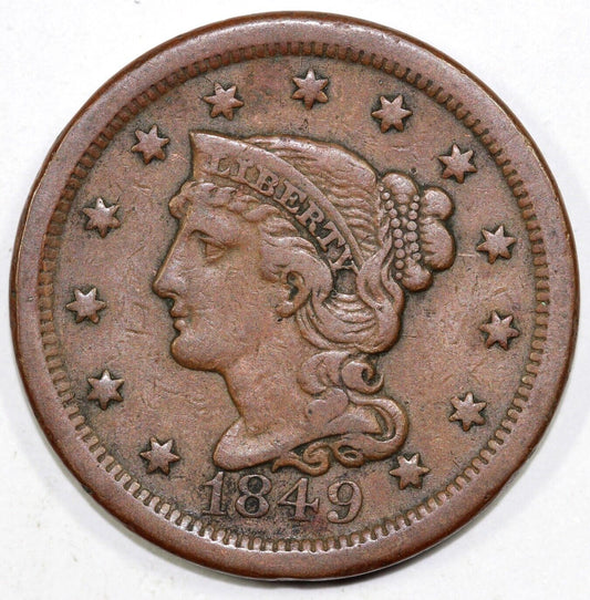 1849 1c Braided Hair Large Cent