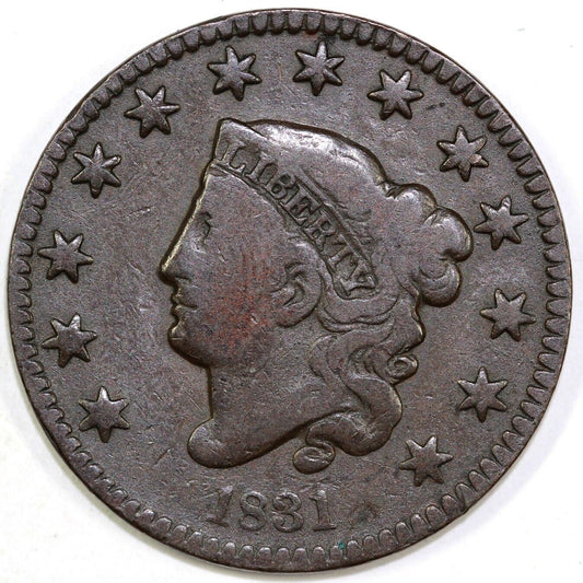 1831 1c N-5 Medium Letters Coronet or Matron Head Large Cent
