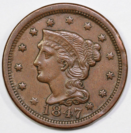 1847 1c N-6 Braided Hair Large Cent