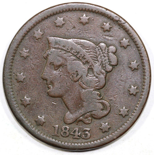 1843 1c Braided Hair Large Cent