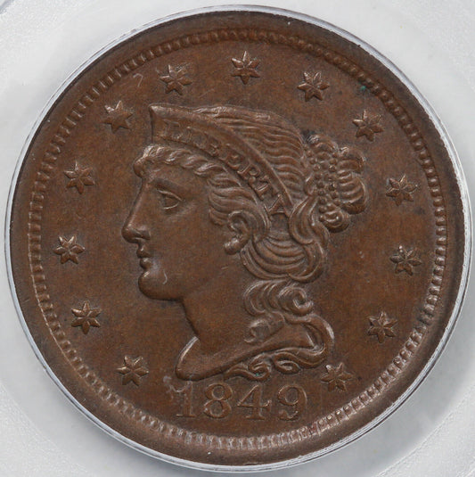 1849 1c N-24 Braided Hair Large Cent PCGS MS 62 BN